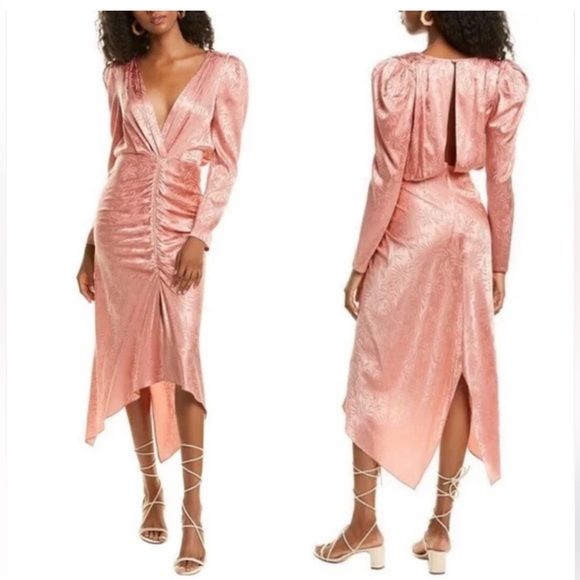 Rony Kobo Astrid Jaquard Satin Dusty Rose Midi Dress - Picture 2 of 4
